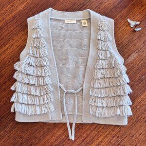 Anthropologie Grey Fringe Sweater Vest Knitted Yarn